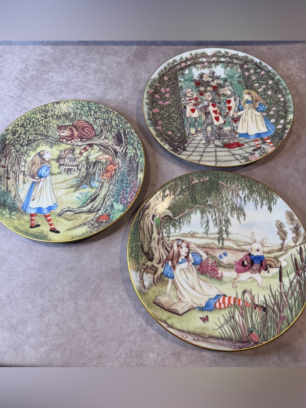 Lot of 3 Vintage ALICE IN WONDERLAND Plates 1981 Sandy Nightingale Cheshire Cat